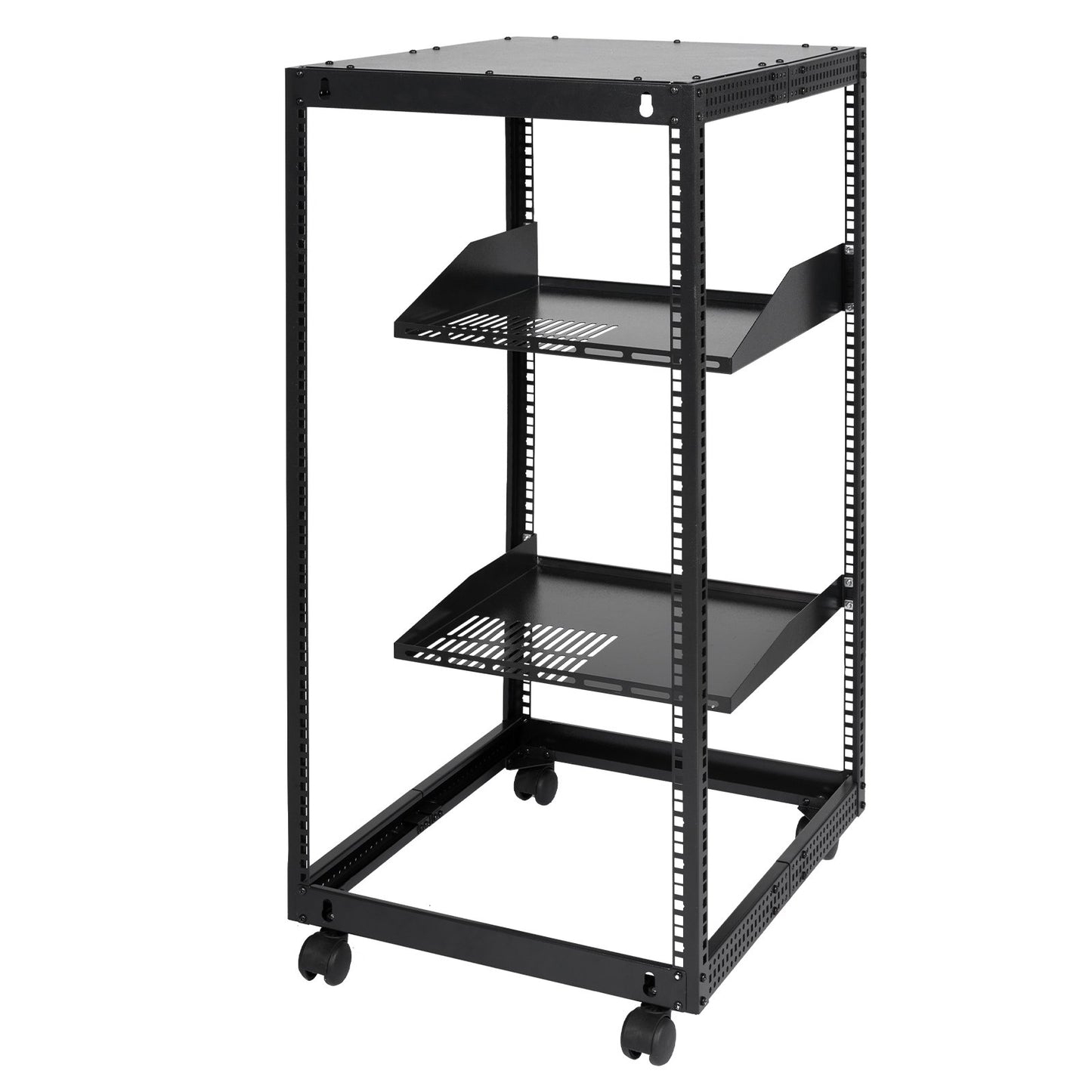 20U Open Frame Server Rack with Adjustable Depth, Wall & Floor Mount, Black