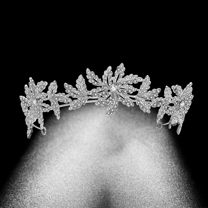 Alloy Bridal Crown Flower Leaf Hair Band Silver