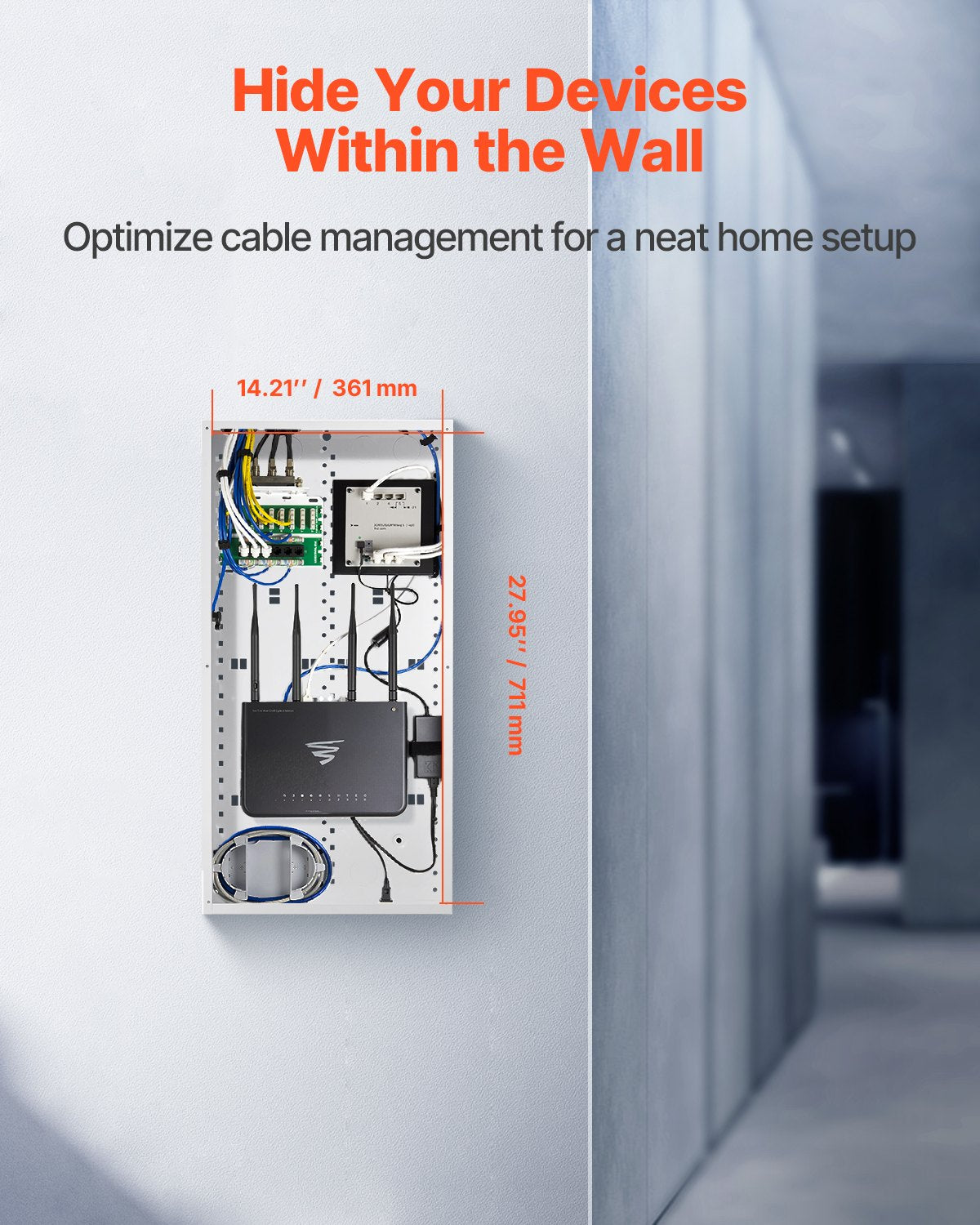 28-Inch Recessed Wall Media Enclosure with Cover for Home Entertainment