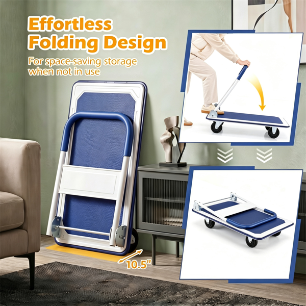 Heavy-Duty Folding Hand Truck - 660LBS Capacity Platform Cart with Non-Slip Surface