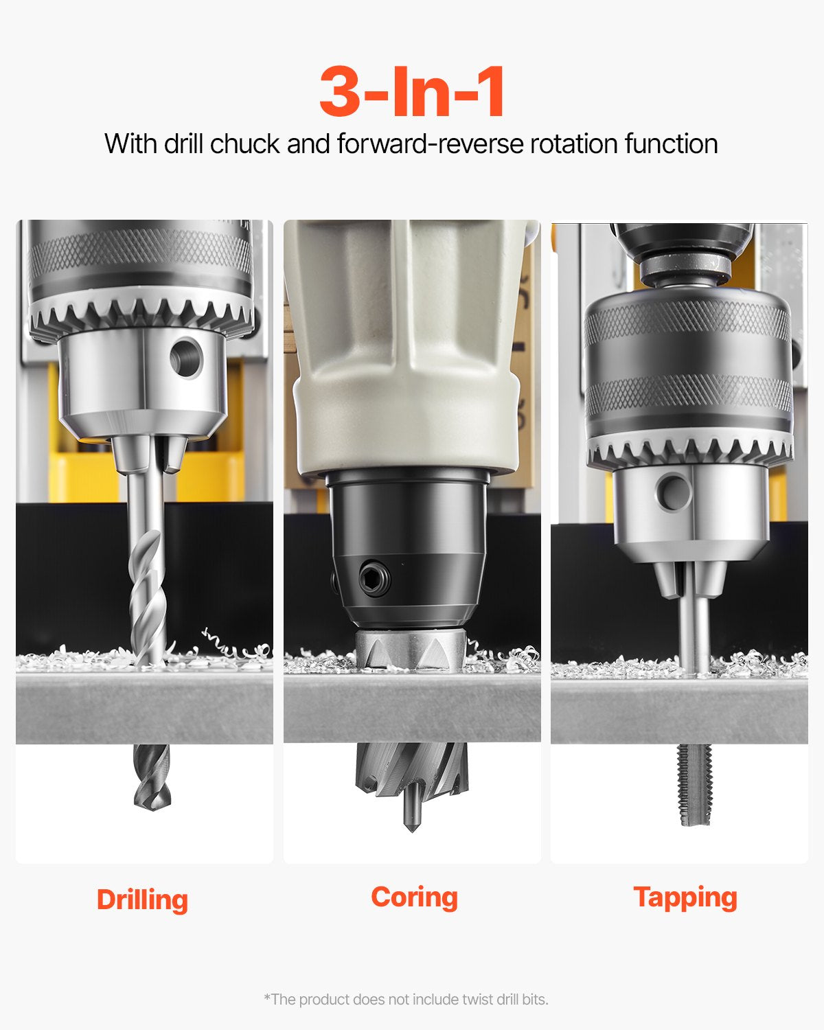 Magnetic Drill Press 1450W 2878 Lbf Boring Diameter 2 Inch Yellow Power Tool