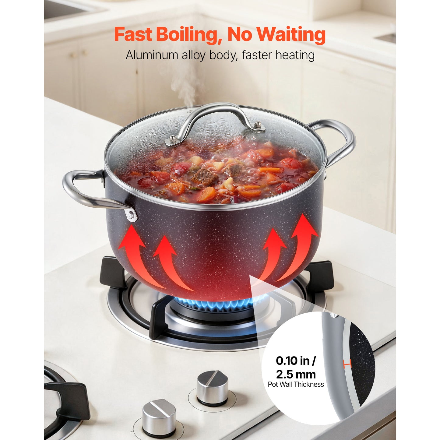 8-Quart Nonstick Aluminum Stock Pot with Glass Lid - PFOA & PFAS Free, Compatible with Gas, Induction, Electric Stoves