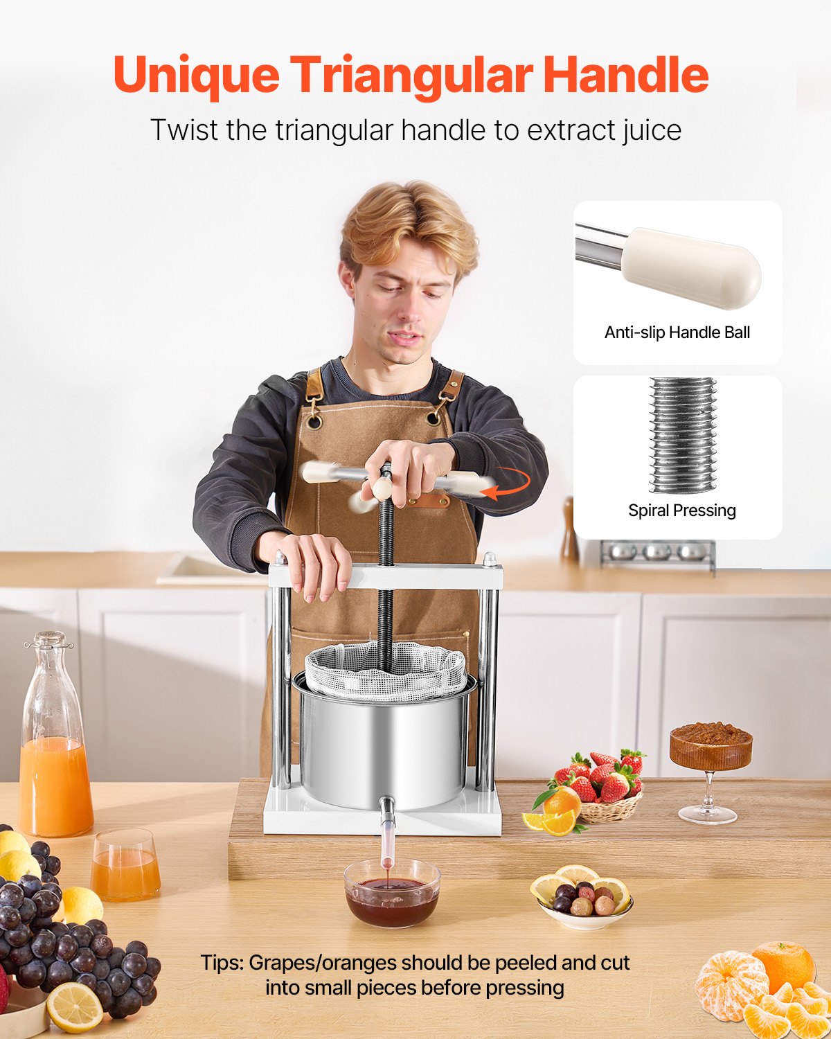 Manual Fruit Wine Press - 1.45 Gallon Stainless Steel Juicer