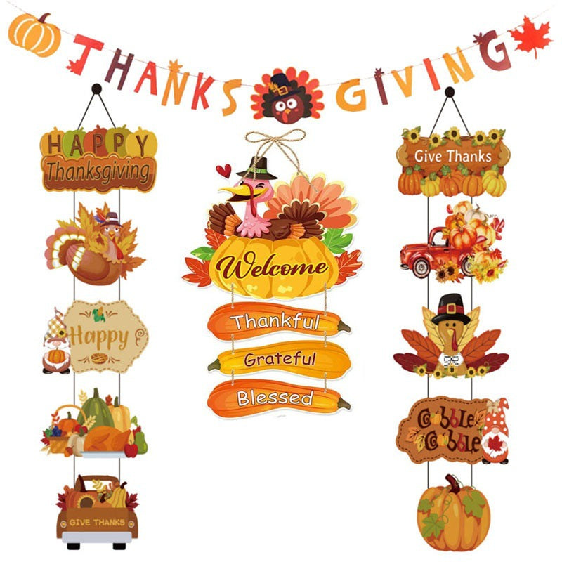 Thanksgiving Decoration Set - Autumn Harvest Flag & Hanging Flags for Party & Home