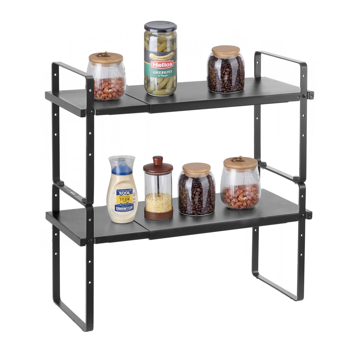 2-Tier Adjustable Kitchen Storage Organizer Shelf - Black