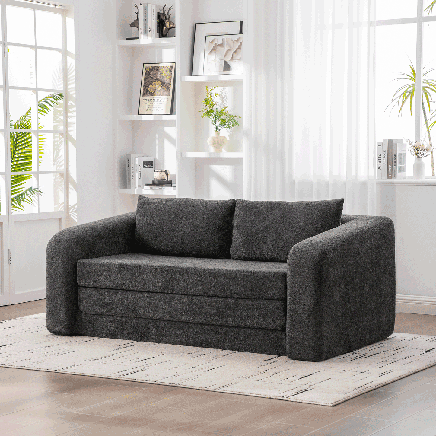 71" 2-in-1 Pull Out Loveseat Sofa Bed - Gray Chenille