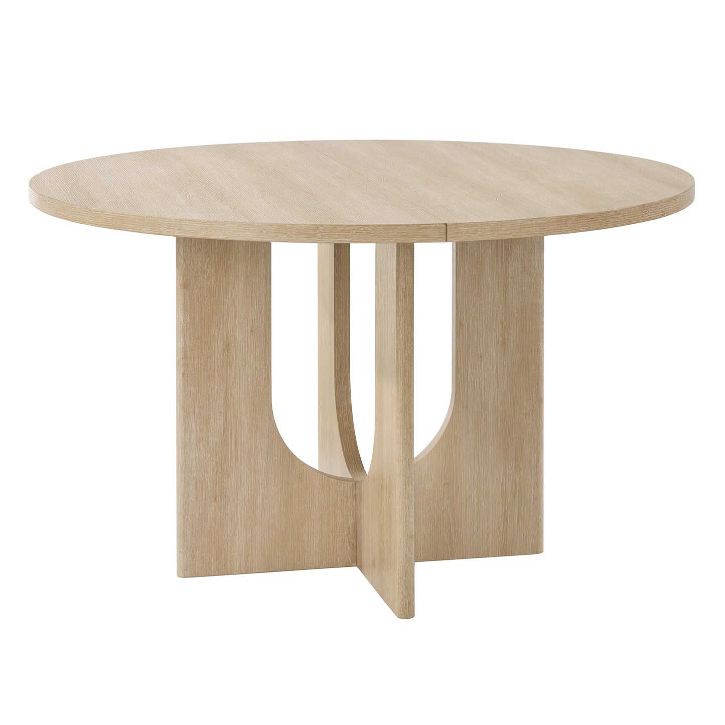 47.3" Round Dining Set with 4 Upholstered Chairs - Light Oak & Beige