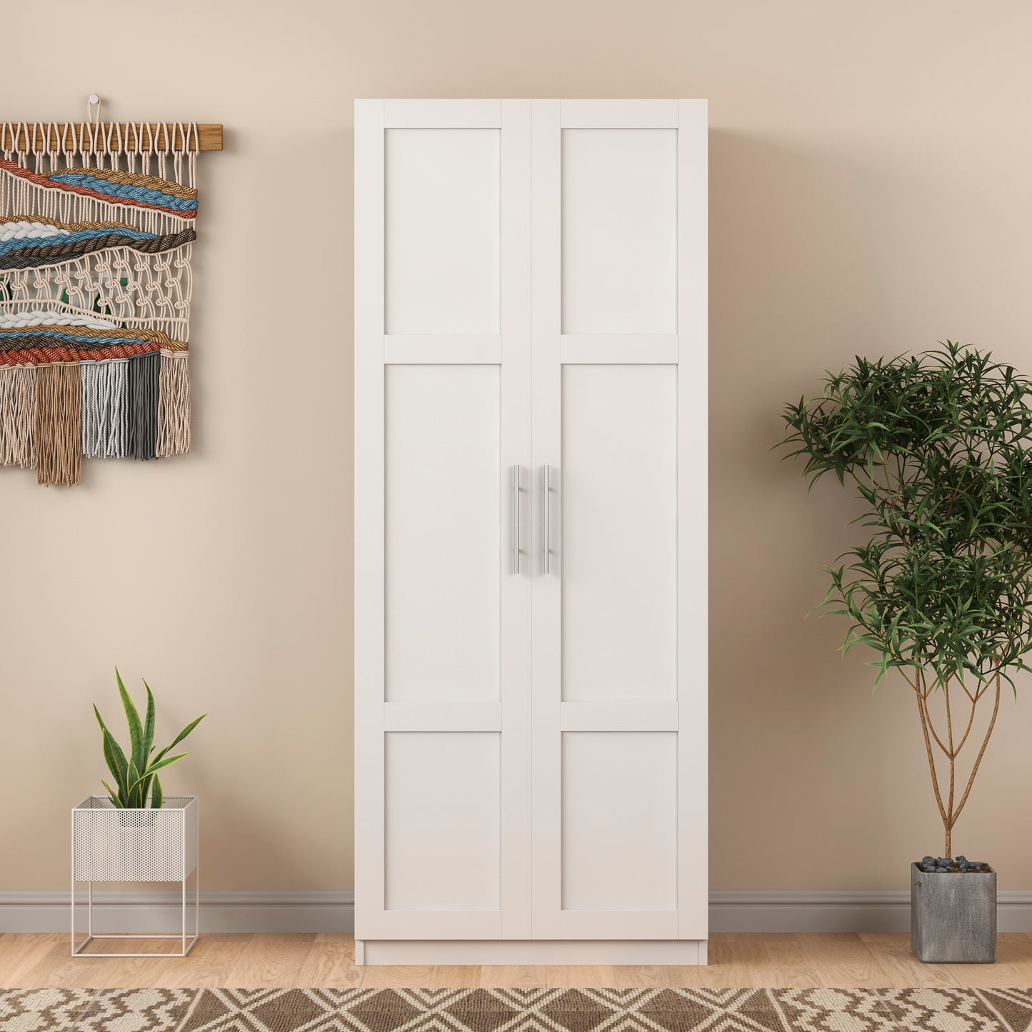 White Pantry Cabinet with 2 Doors & 3 Shelves - Versatile Storage