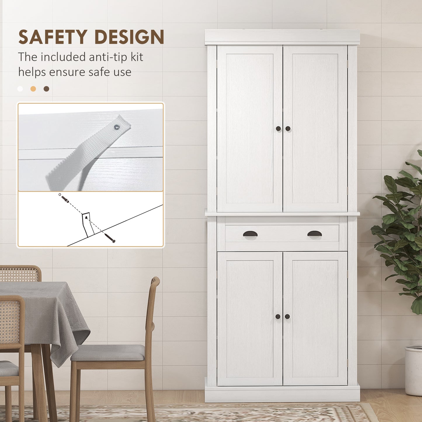 72.5" Freestanding Kitchen Pantry Cabinet with Doors & Shelves - White Wood Grain