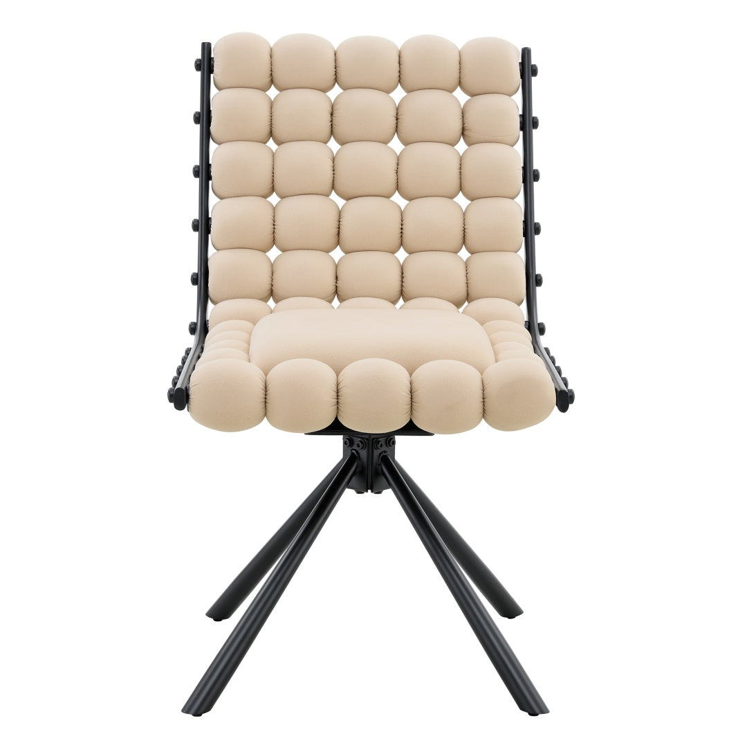 Set of 2 Beige Velvet Dining Chairs with Black Legs