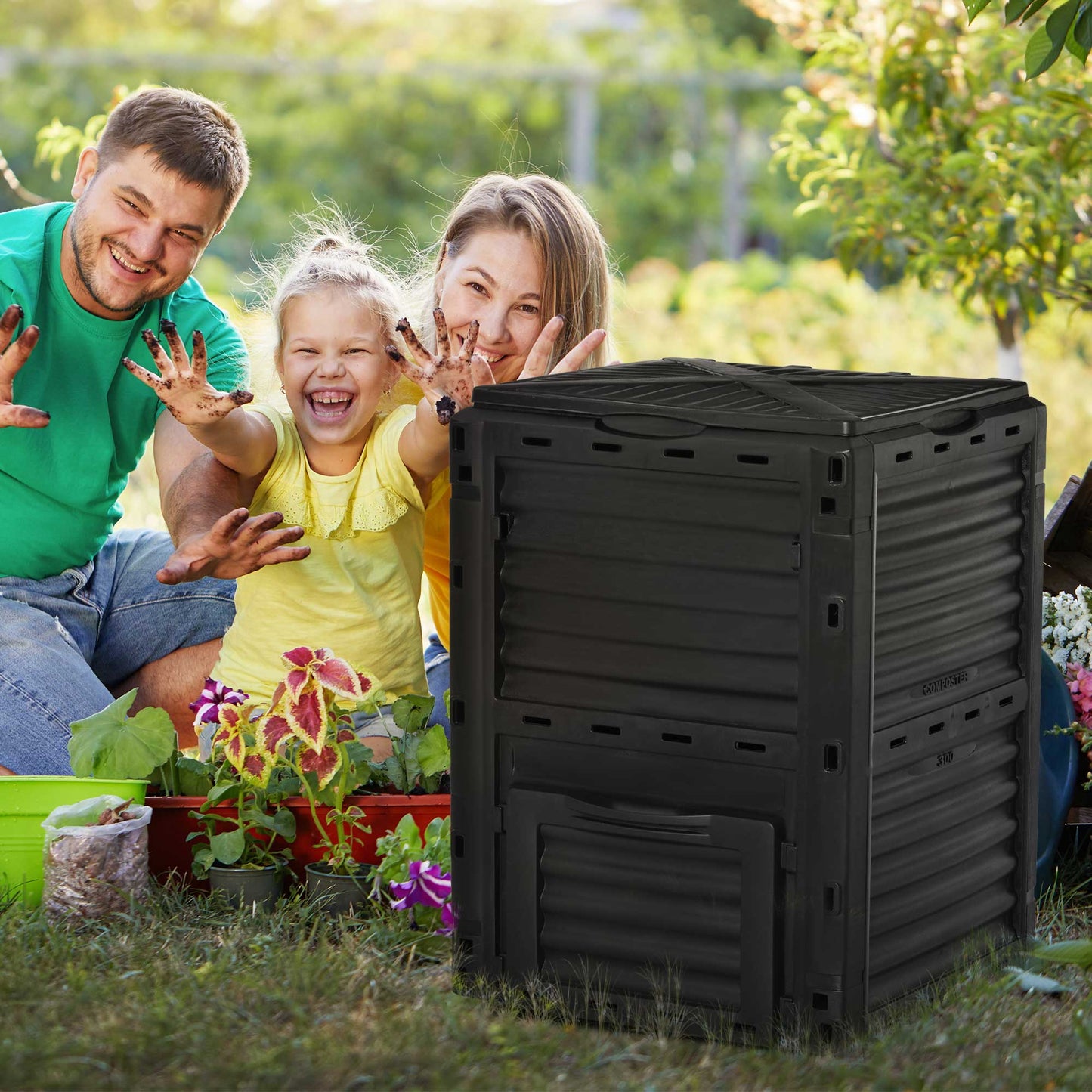 80 Gallon Outdoor Compost Bin - Easy Assembly, Black