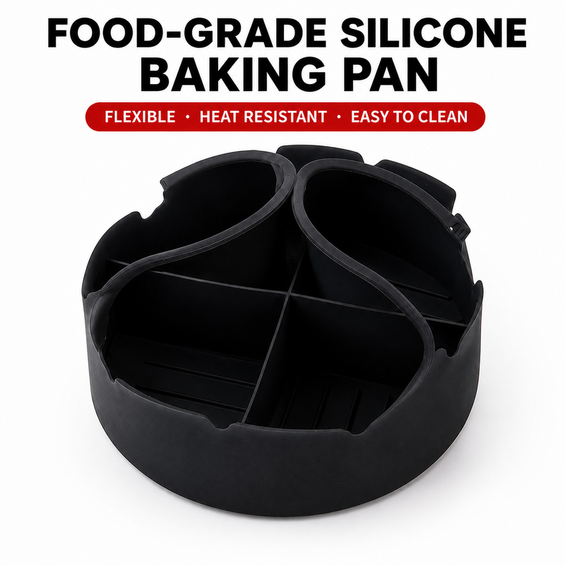 Food Grade Silicone Divided Baking Pan for Air Fryers and Ovens - Reusable Non-Stick Tray
