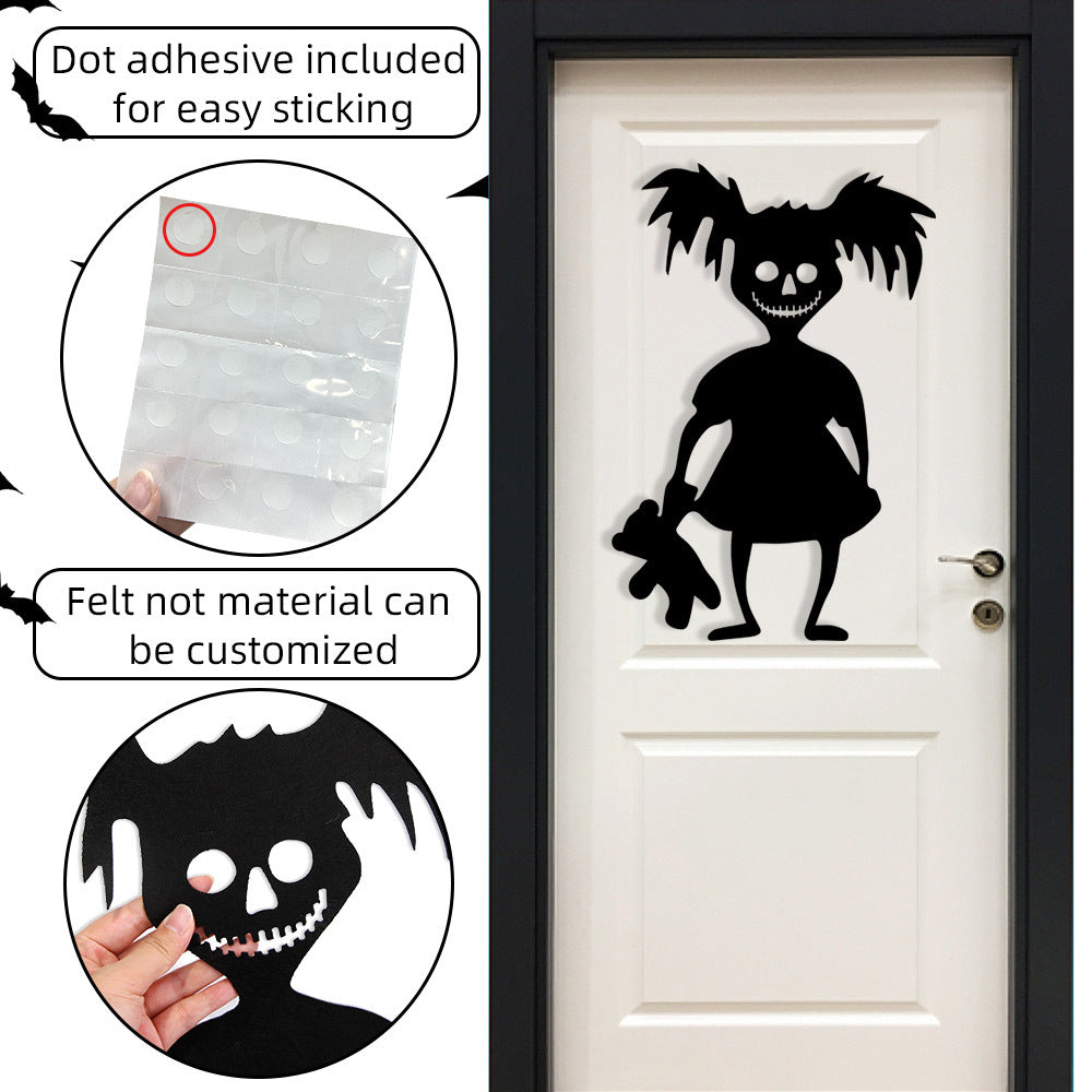 Halloween Door Decorations Skull Hand Pumpkin Felt Cloth Stickers Set