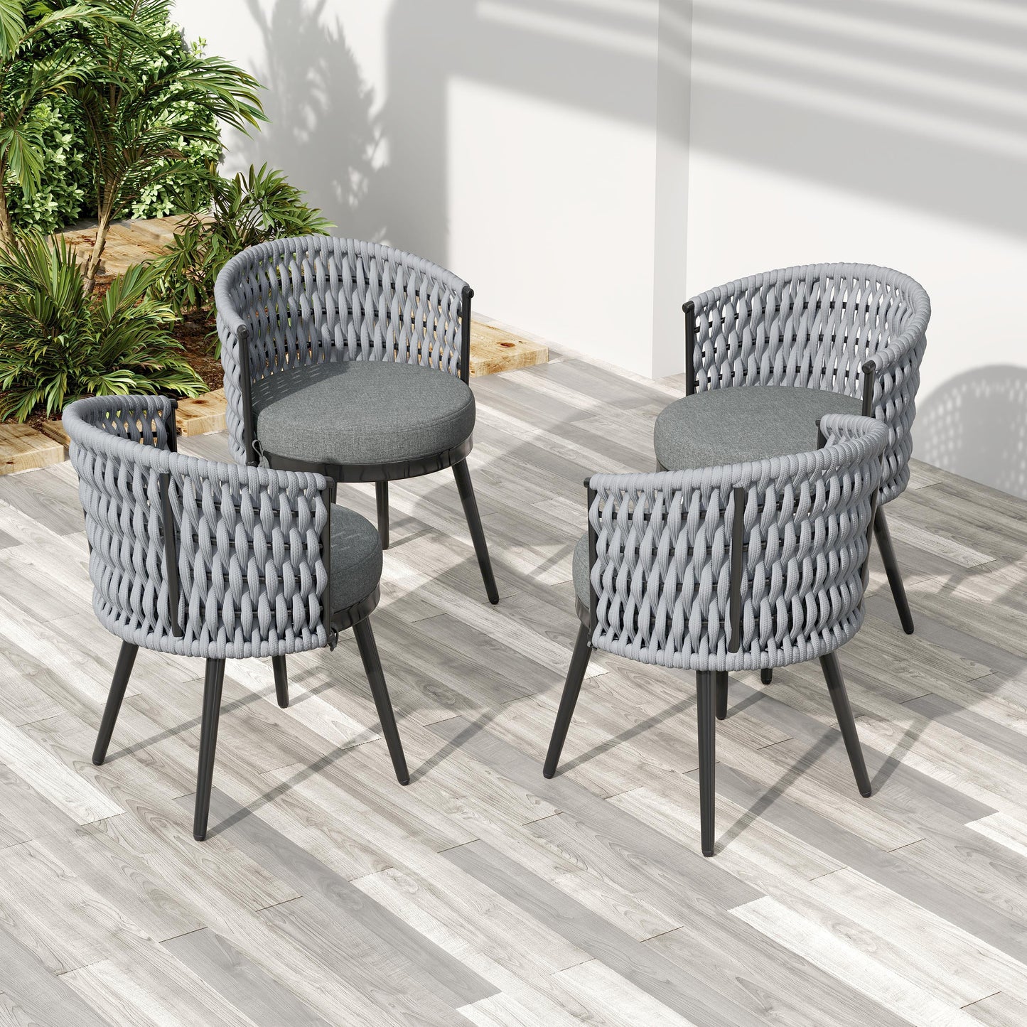 Outdoor Dining Chair-Metal & Rope With Light Gray Cushion Patio