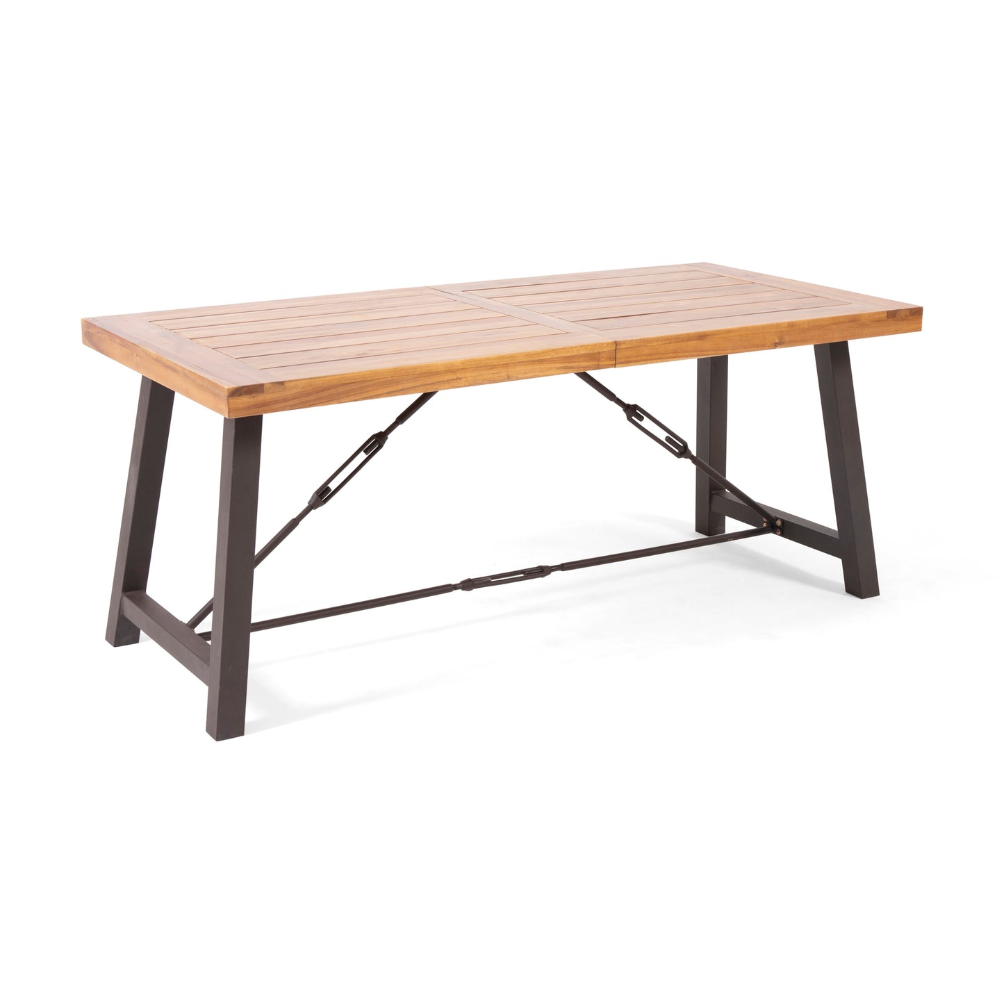 Outdoor Acacia Wood Dining Table with Metal Base - Teak