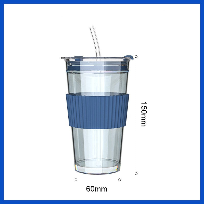 High-Value Household Straw Glass - 450ml Multi-Color Drinkware Set