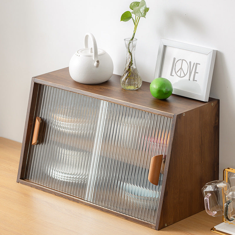 Japanese-Style Small Glass Kitchen Storage Cabinet Solid Wood Home Organizer