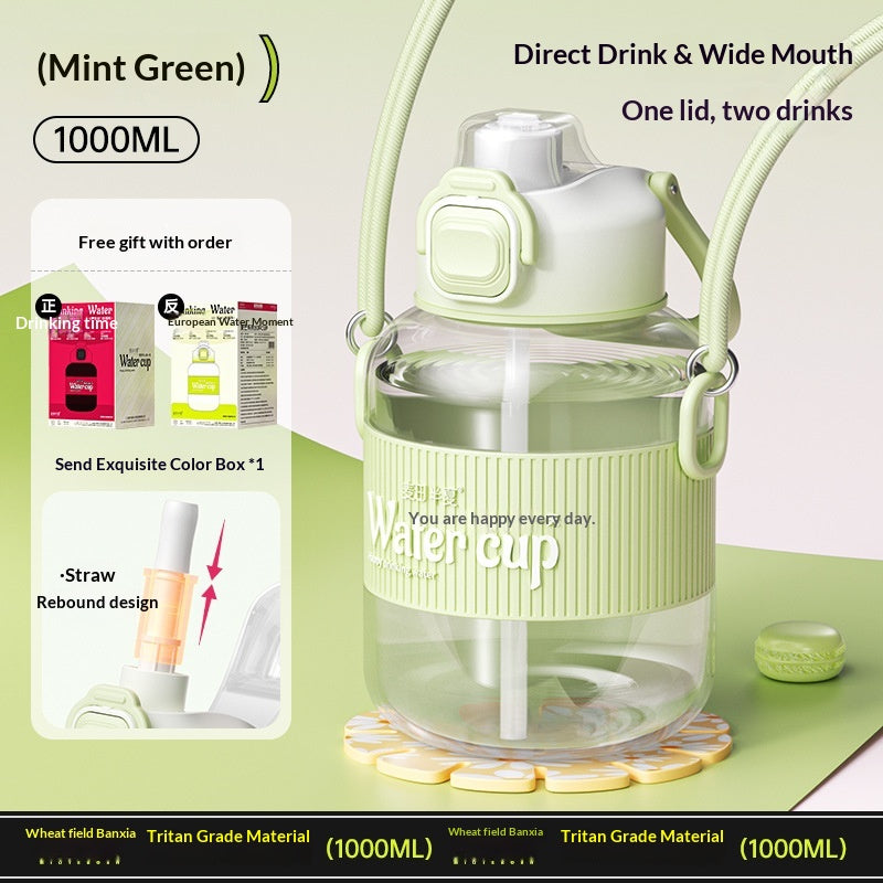 Large-Capacity Portable Water Bottle with Straw for Outdoor & Home Use