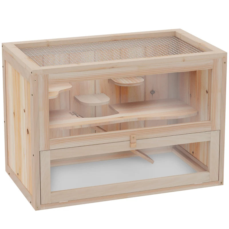 45 Inch Extra Large Fir Wood Hamster Cage with Multi-Level Platforms