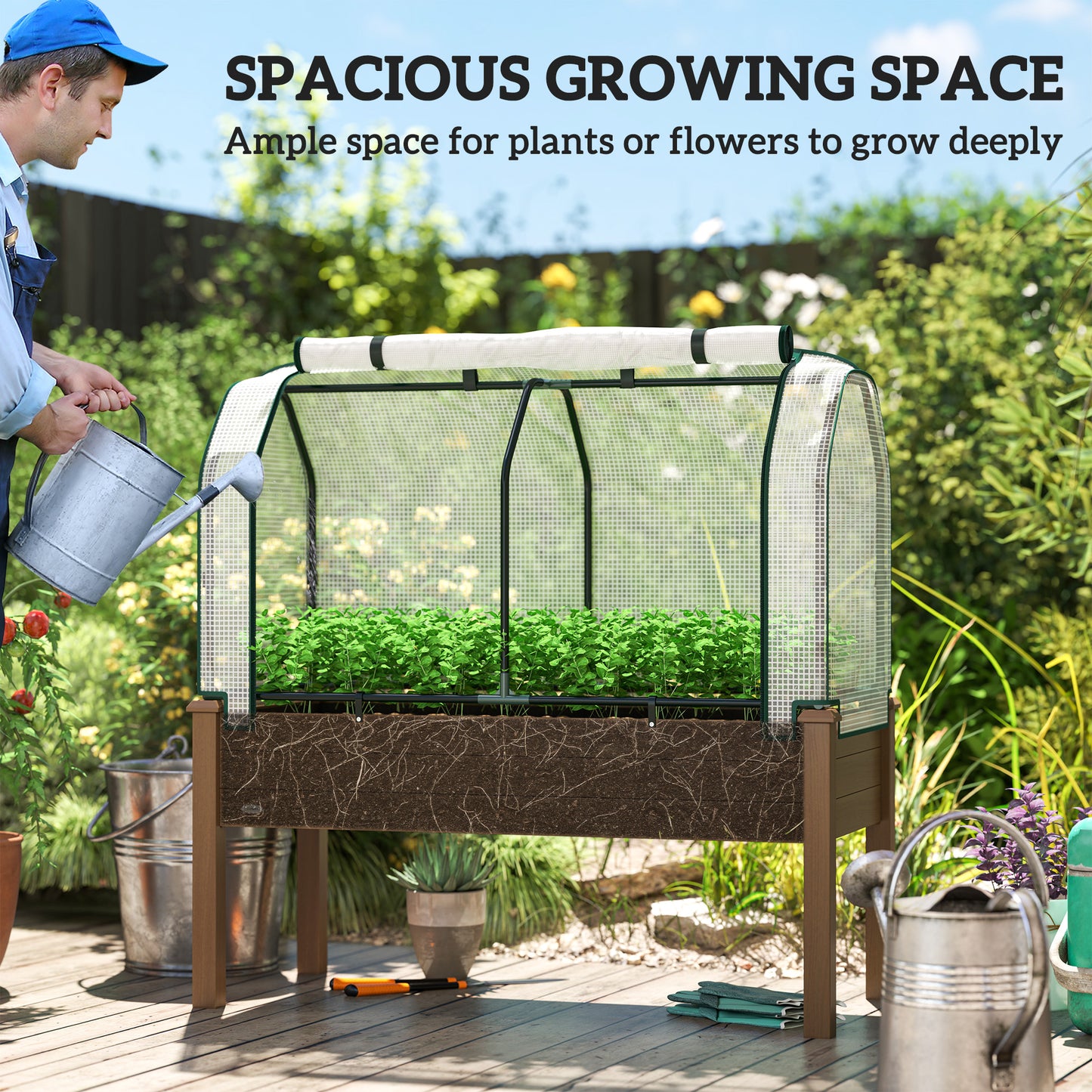 Raised Garden Bed with PE Greenhouse Cover - Outdoor Planter Box for Herbs & Vegetables 48x22x46 Inches