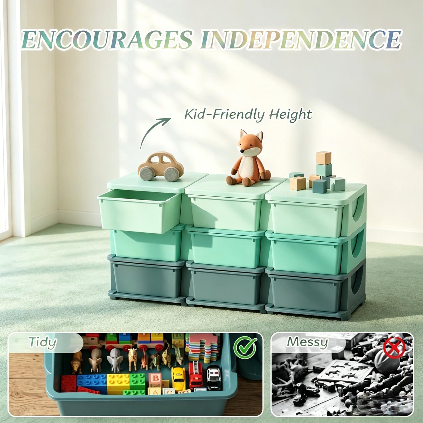 Toy Storage Organizer - Space-Saving Vertical Drawer Unit - Green