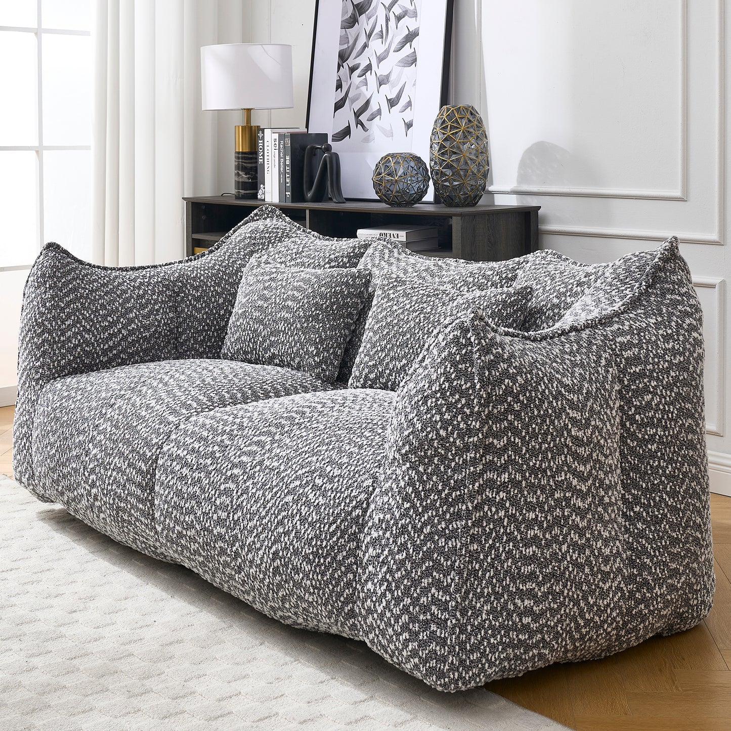 Soft Grey Beanbag Chair with Foam Core - Comfortable Recliner for 2