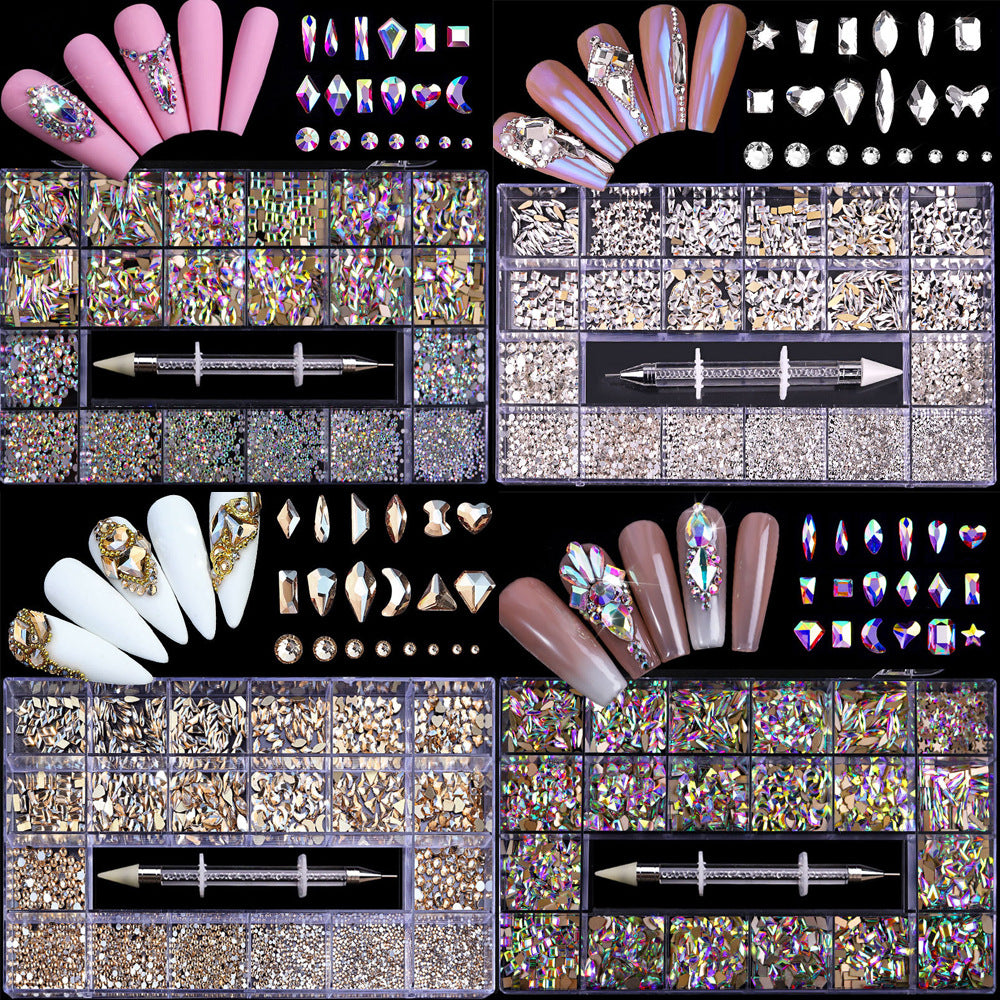 Nail Art Drill Kit with Glass Diamond Organizer Box