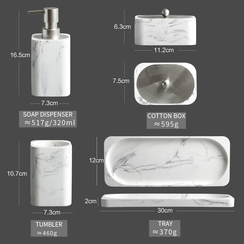 Nordic Style Resin Marble Bathroom 4-Piece Set with Storage Accessories