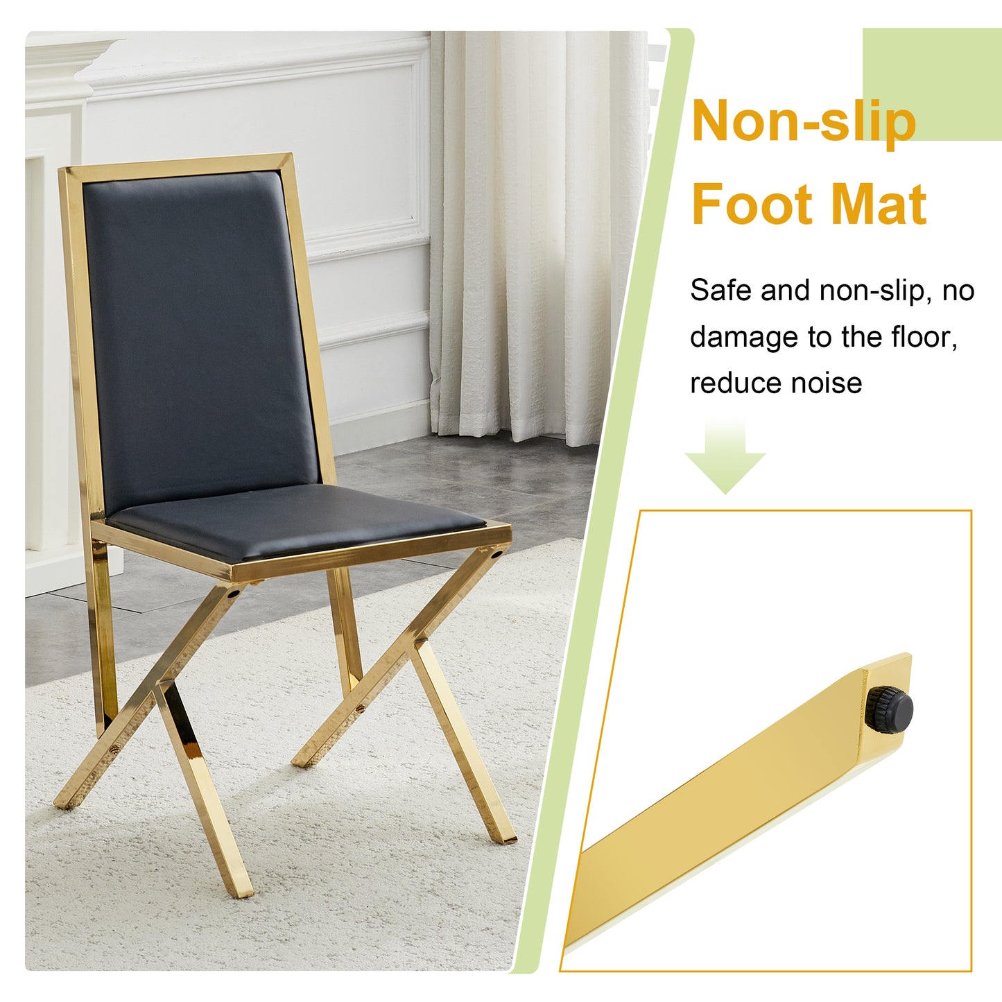 4-pack Gold Metal Framed Black PU Dining Chairs Ergonomic Design, A