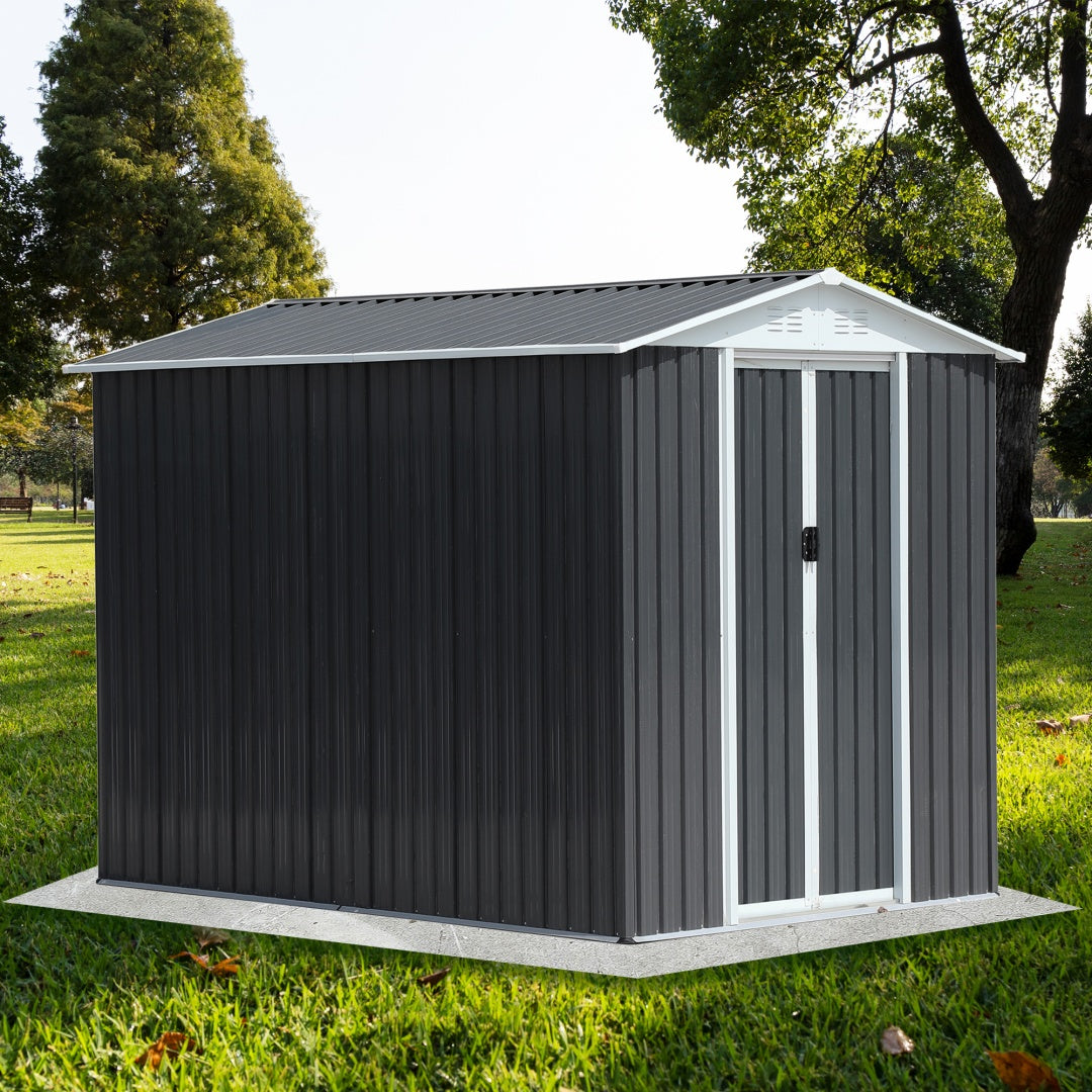 5FT x 3FT Metal Garden Storage Shed - Grey Outdoor Tool House with Lockable Doors