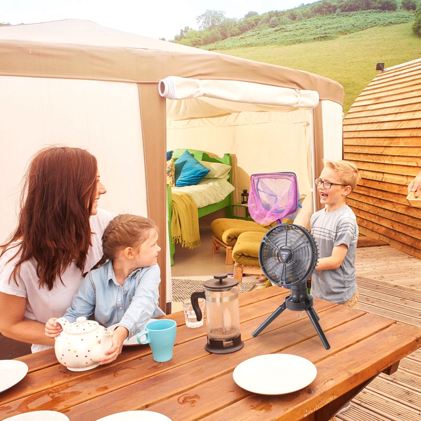 10400mAh Portable Camping Fan with LED Light - Black
