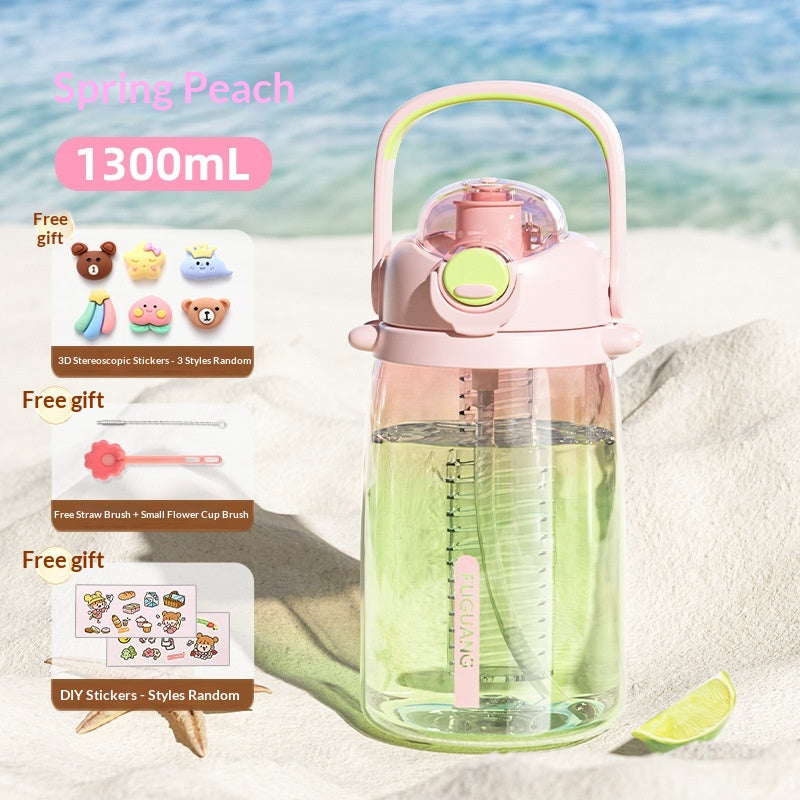 High Temperature Resistant Large Capacity Plastic Water Cup with Straw