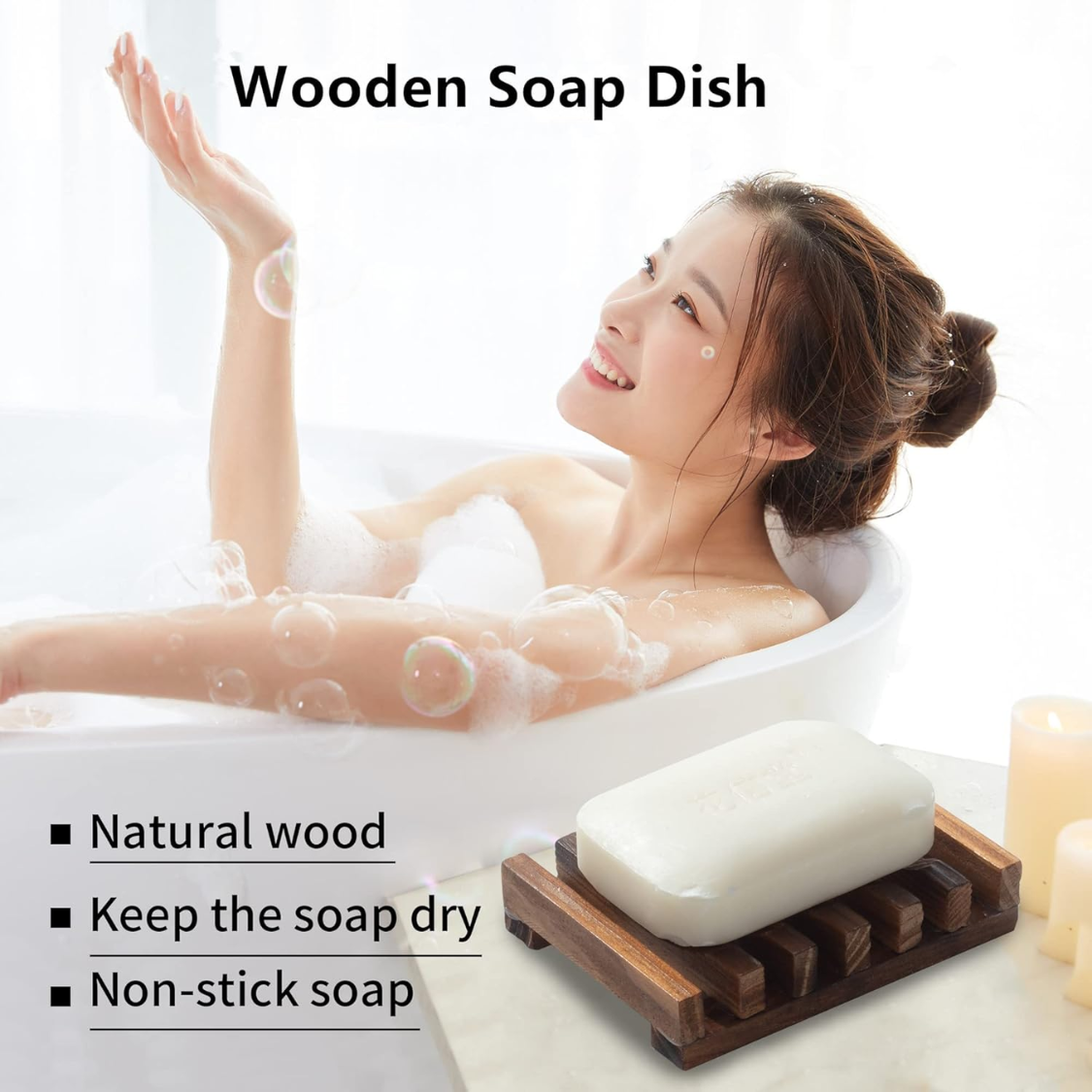 Self-Draining Soap Dish Set of 2 - Brown Wooden Bar Holder