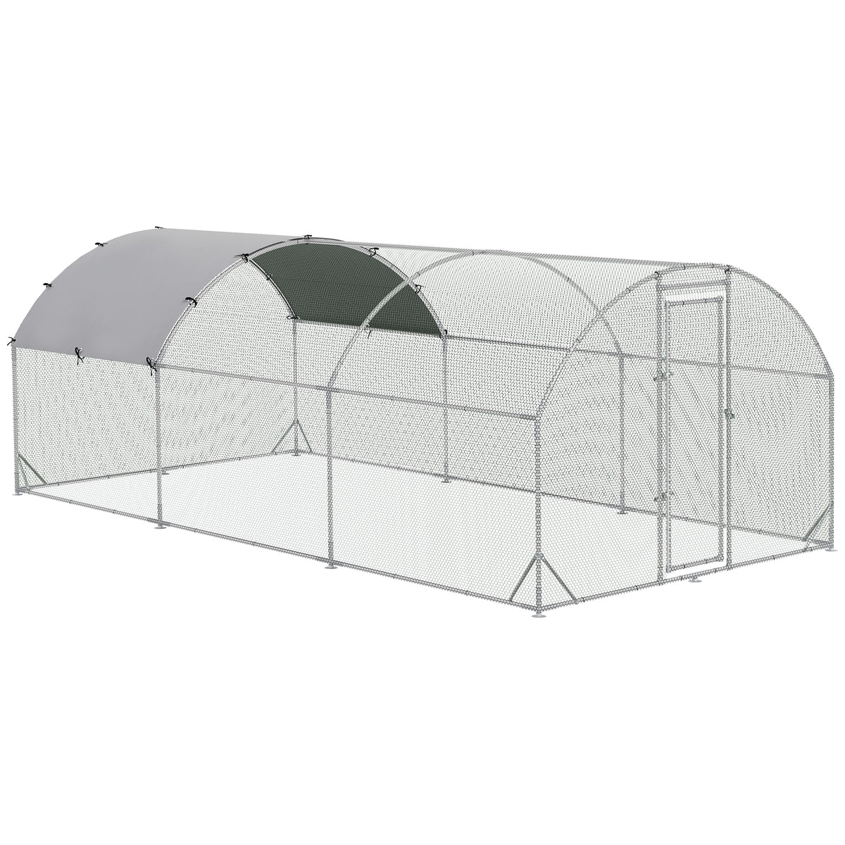 Large Metal Chicken Coop with Waterproof Cover - Walk-In Yard Pen, 1950x400x190mm, Silver