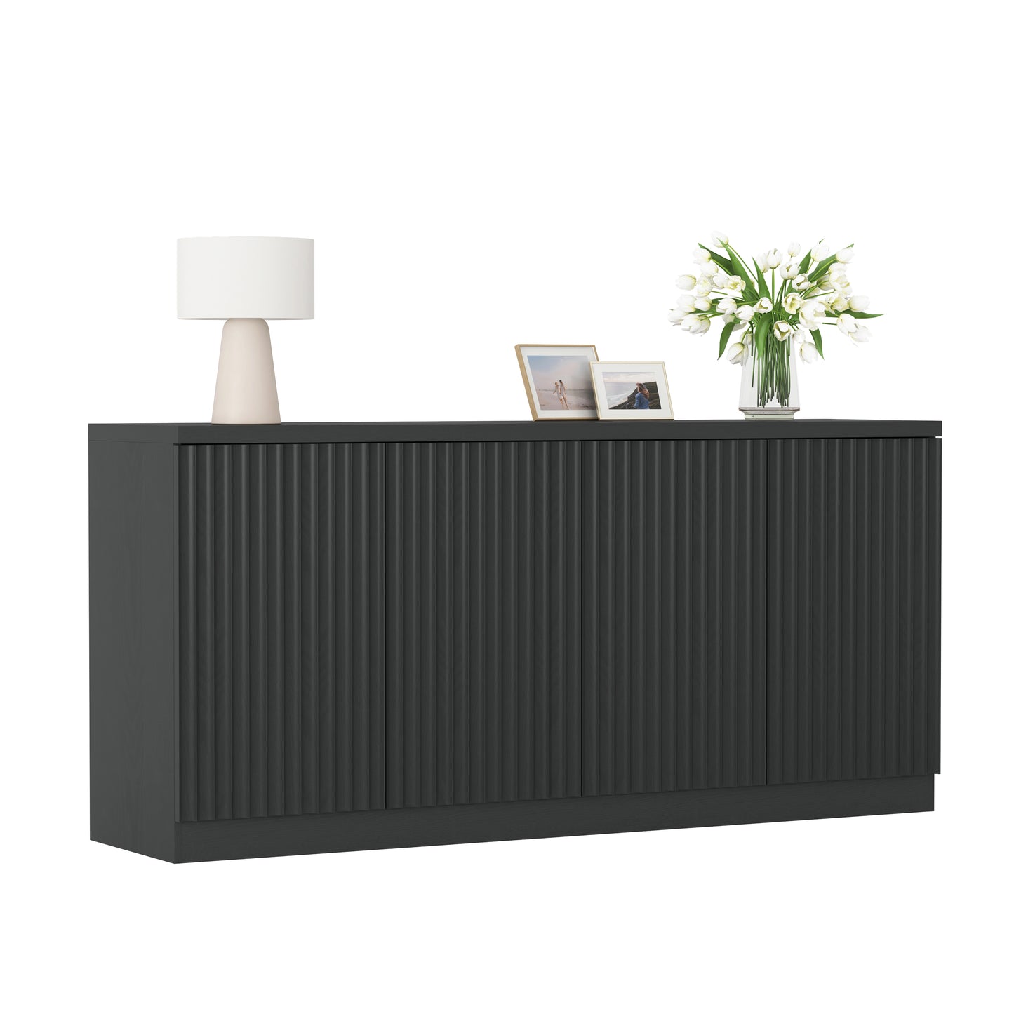 Black Buffet Cabinet with 4 Doors & Shelves - 62.6" Sideboard