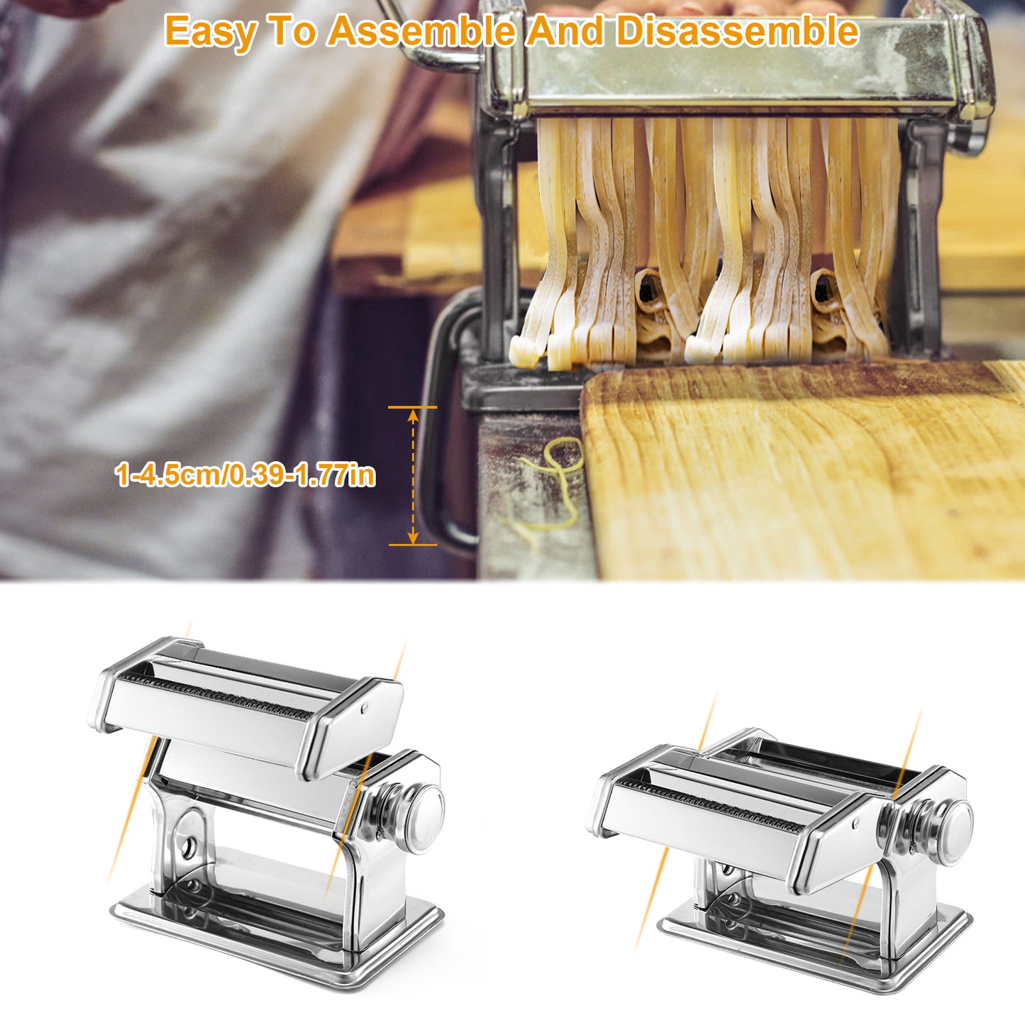 Stainless Steel Pasta Machine with 9 Thickness Settings