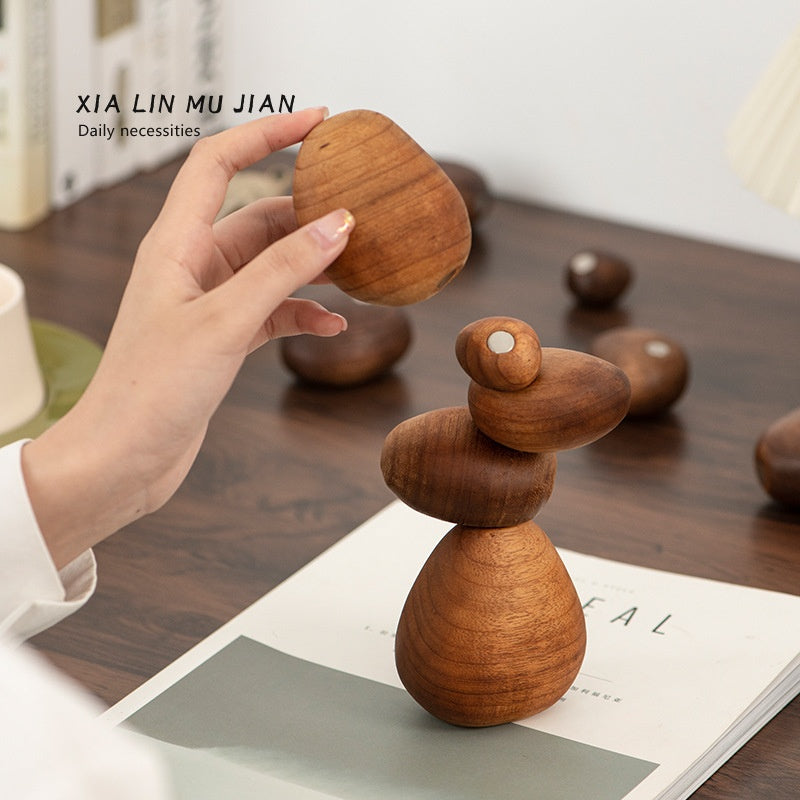 Creative Wooden Balance Rock Decor Set - Housewarming Gift for Home & Garden