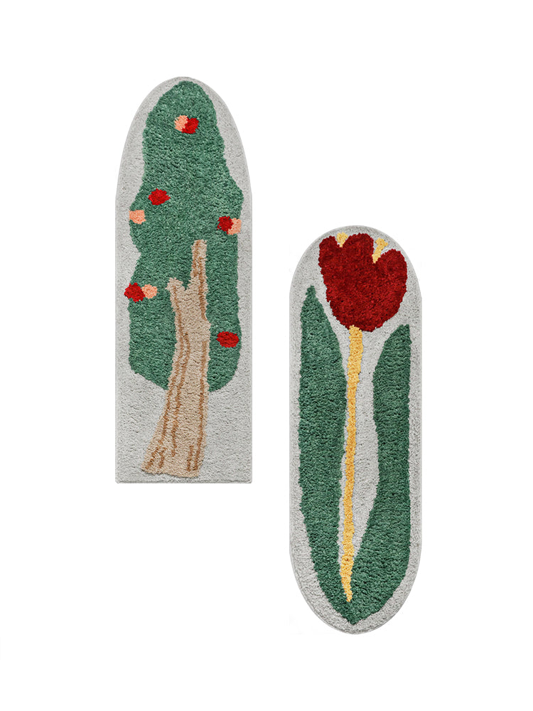 Kids Bedroom Carpet with Tulip or Fruit Tree Green Design 420x1500mm