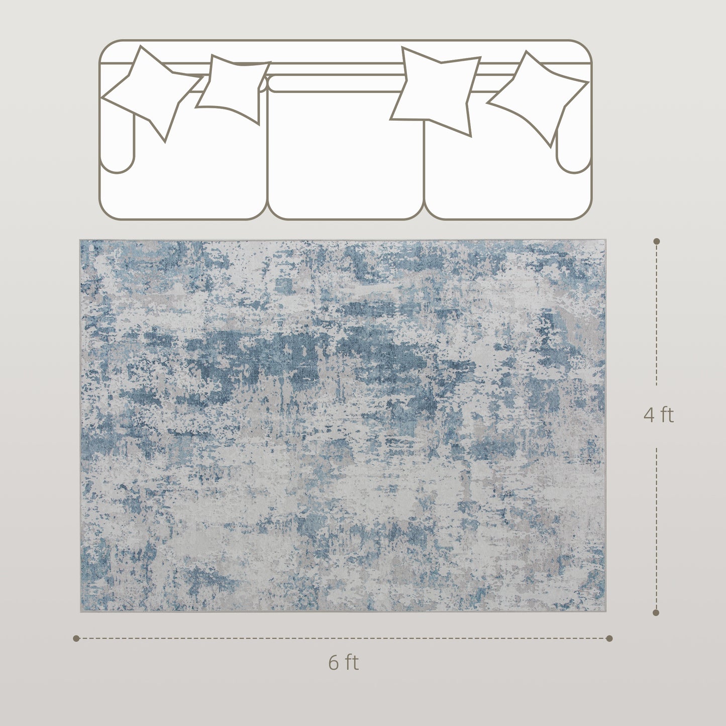 Machine Washable Area Rug 4x6 - Non-Slip Abstract Carpet in Blue