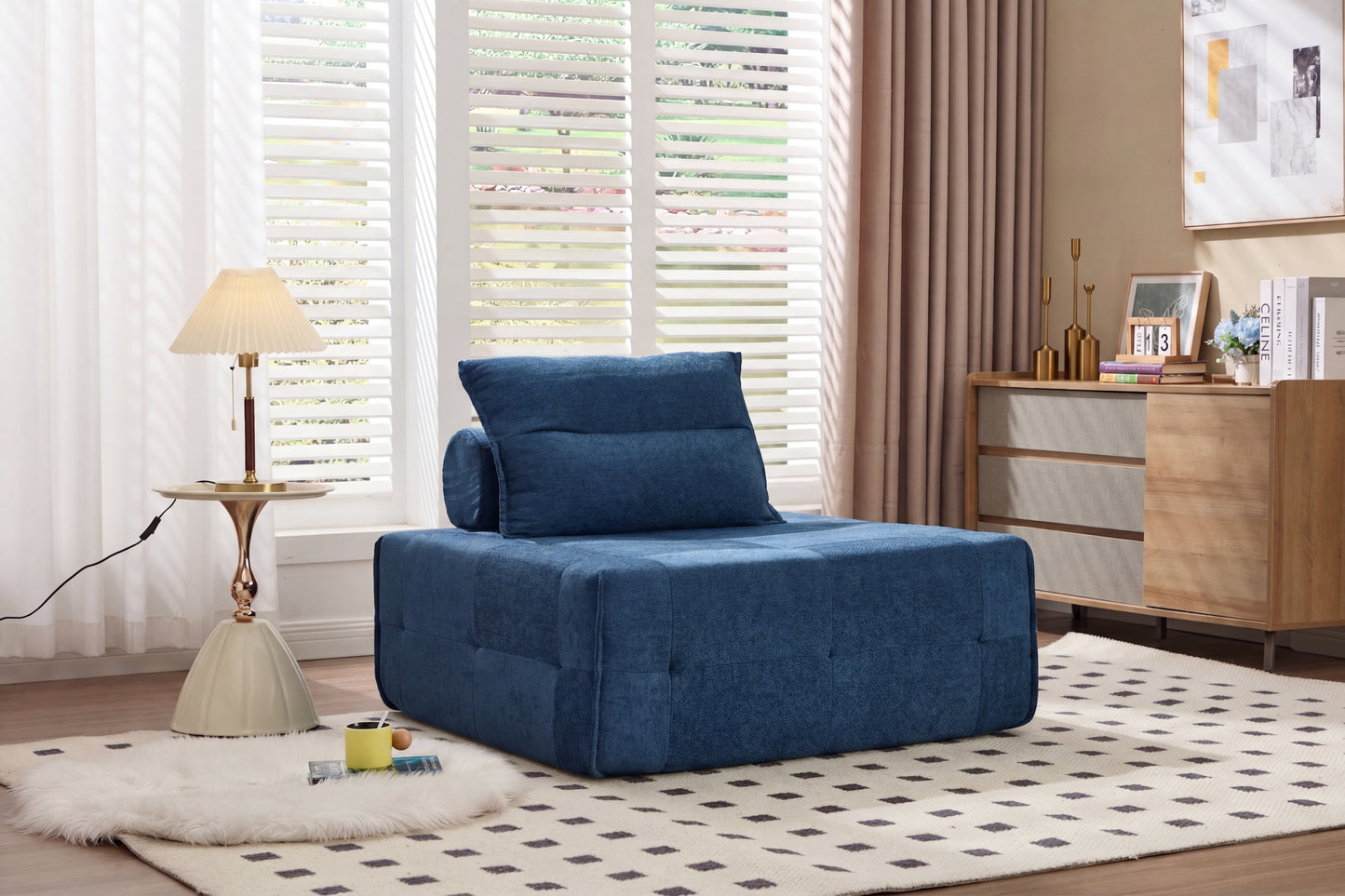 Deep Seat Modular Sectional Sofa - Adjustable Backrest, Navy Blue