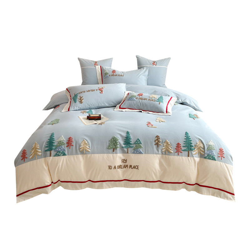 All-Cotton Children's Bedding Set with Cartoon Pattern for Autumn Winter - Multiple Sizes