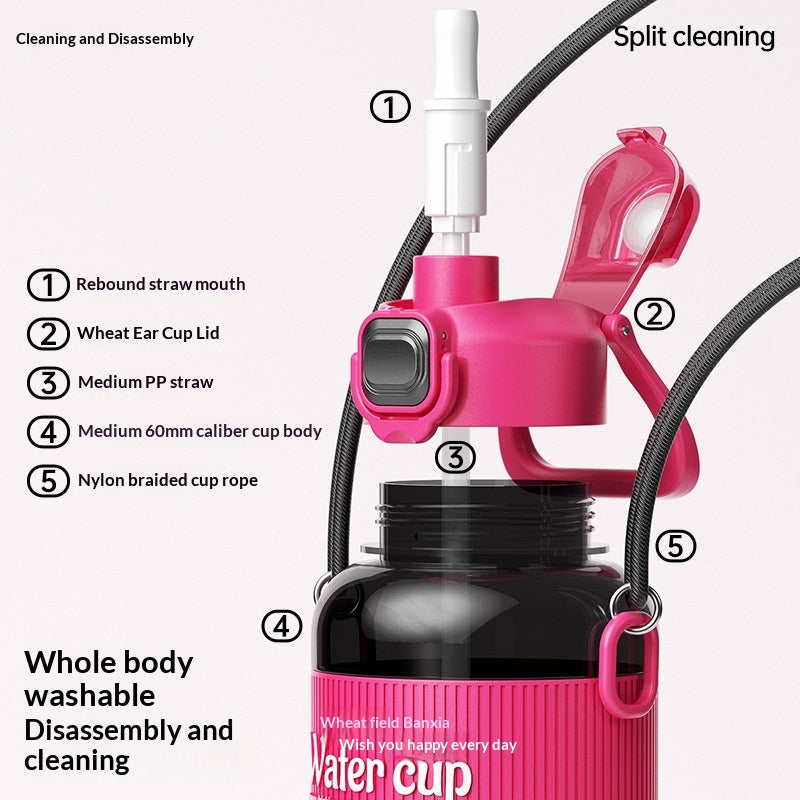 Large-Capacity Portable Water Bottle with Straw for Outdoor & Home Use