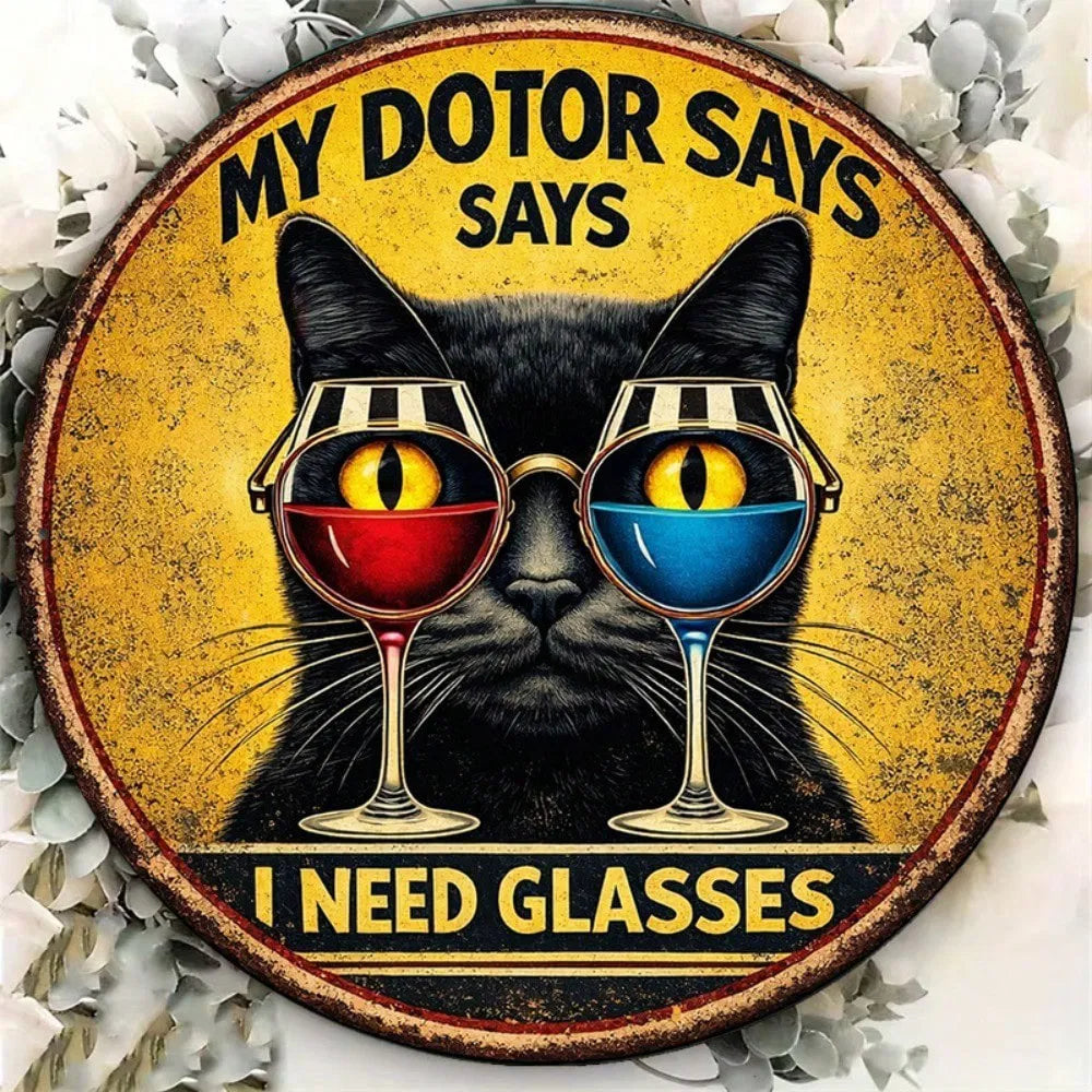 Vintage Black Cat Sign - My Doctor Says I Need Glasses