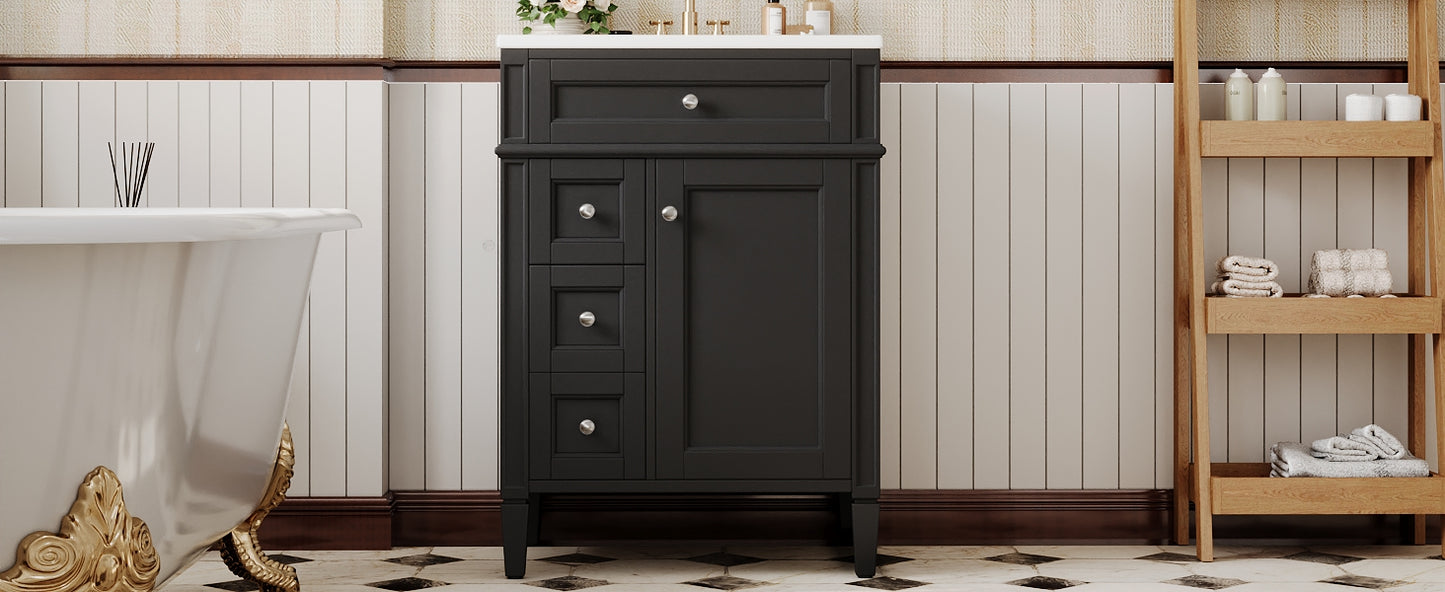 24-Inch Modern Bathroom Vanity with Sink and Storage - Black