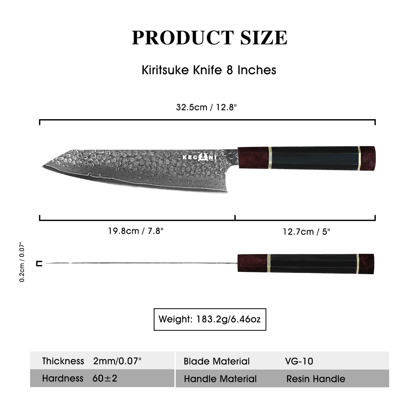 8-Inch Kiritsuke Knife - Professional VG-10 Damascus Chef Knife
