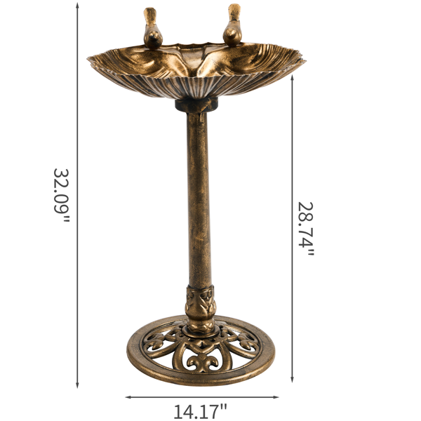 Antique Bronze Resin Bird Bath with Shell Edge and Solar Fountain - Outdoor Garden Decor