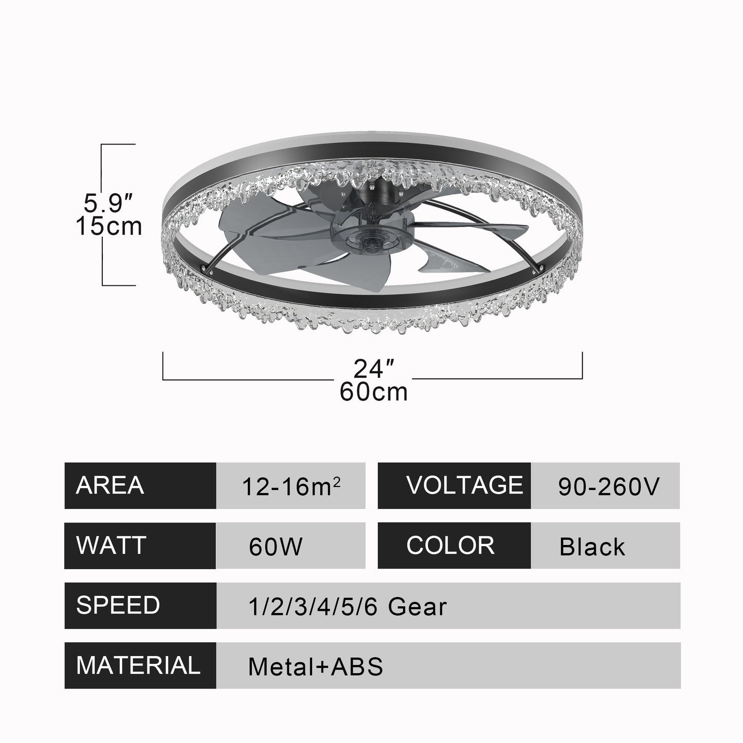 Modern LED Ceiling Fan with Light - 24" Dimmable, Remote Control, Quiet Design