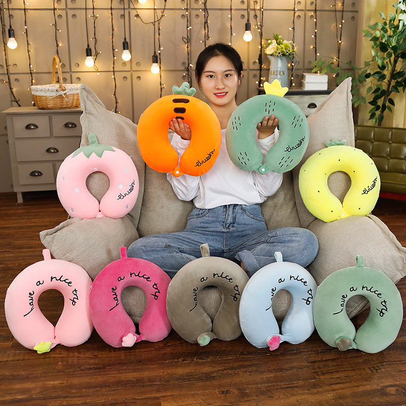 Cartoon Memory Cotton U-Shaped Cervical Pillow - Adjustable Colors