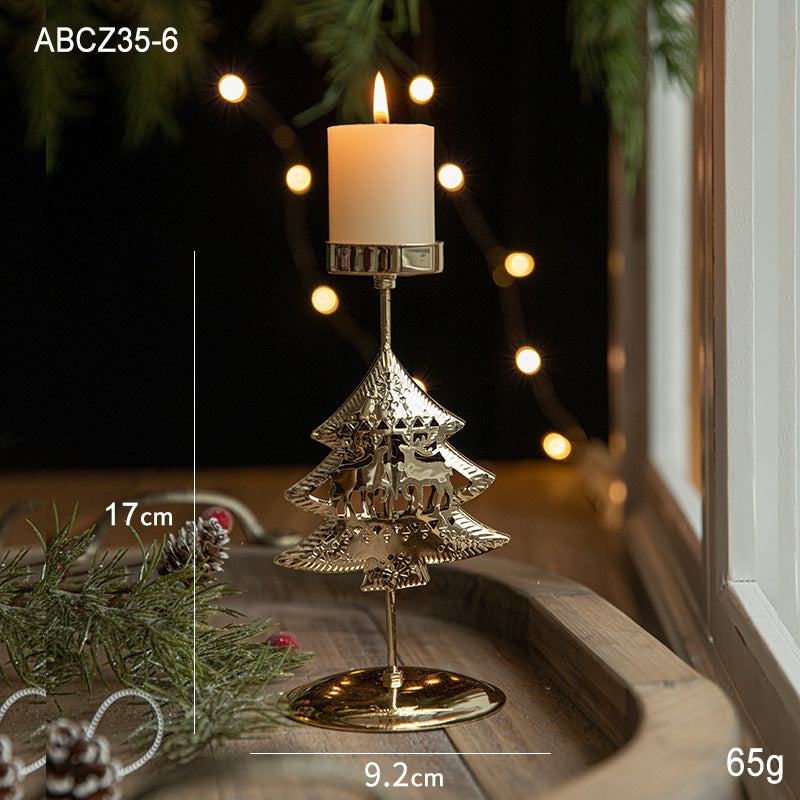 Christmas Candlestick Window Decor Iron Tray - Golden Festive Home Accent