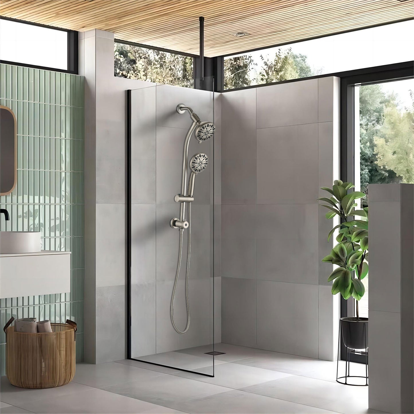 5-Inch Rain Shower & 7-Spray Handheld Combo with Slide Bar - Brushed Nickel